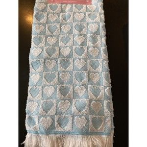 Ladinne Set Of 2  Kitchen Towels 20" x 30" Blue White Hearts Turkish Cotton New